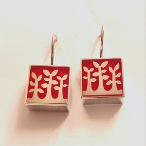 Red and silver dangle earrings